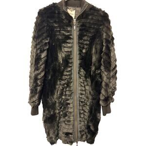 Bebe Black Faux Fur Midi Coat Full Zip Elastic Cuffs SZ XS - Stunning Vintage